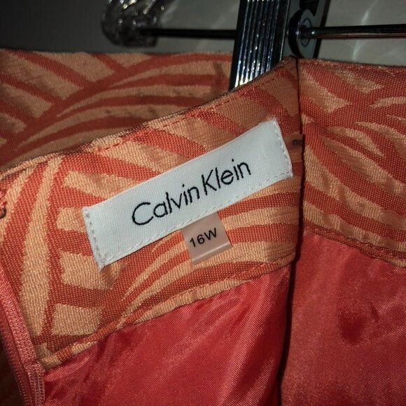 Calvin Klein Women Plus Size 16W Jacquard Coral & Peach Pencil Skirt Leaf Design - Picture 5 of 6